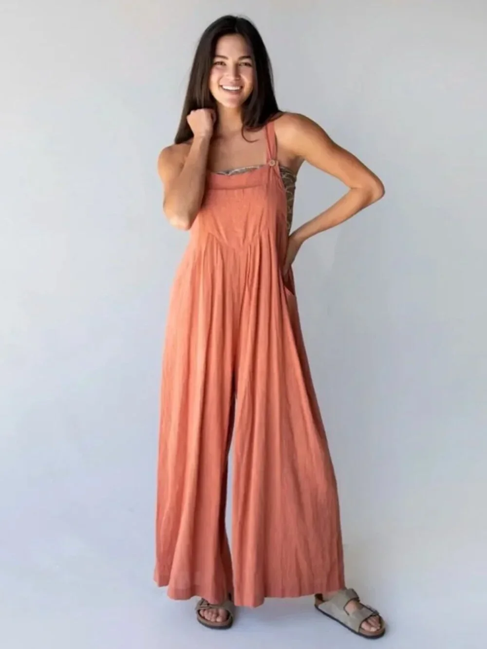 Natural Life Carrington Jumpsuit Orange Cotton Wide Leg Overall Romper medium